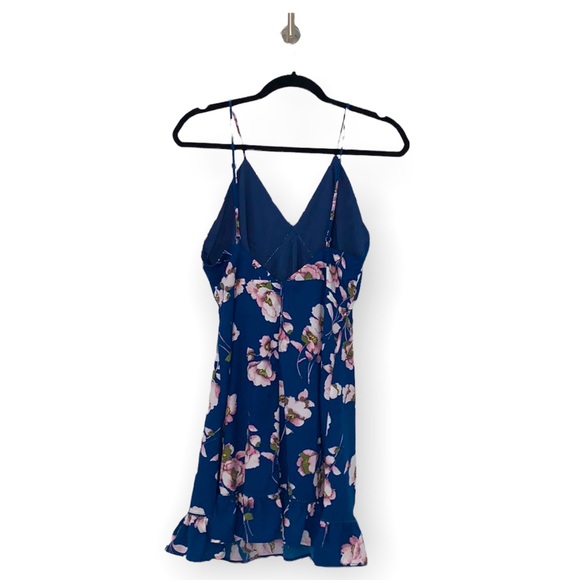 Sugar Lips Blue White and Pink Floral Strappy Ruffle Dress Size Medium - Picture 6 of 11